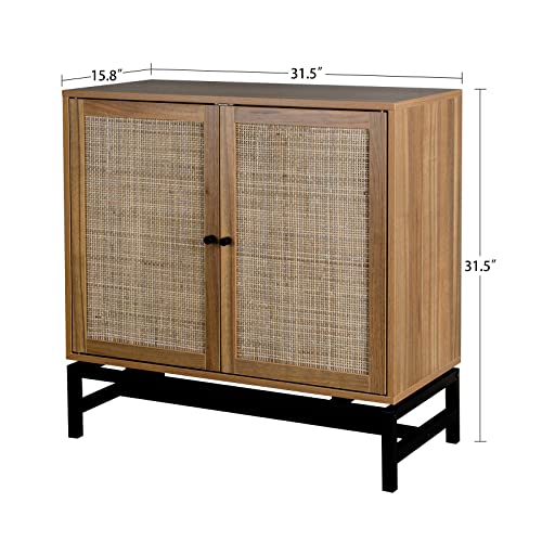 Rustic Buffet Sideboard With Natural Rattan Doors Set Of 2 Chic Accent Storage Cabinet Console Tables For Living Room Entryway Modern Wood Kitchen Sideboard With Black Metal Handles &Adjustable Shelf #TOP1