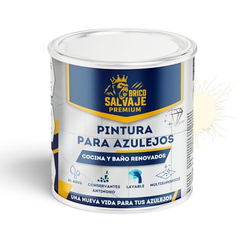 BRICOSALVAJE Pintura para Azulejos de Baño y Cocina SATINADO Premium, alta resitencia, lavable, fácil aplicación (ARROZ, 0,75 Litros)