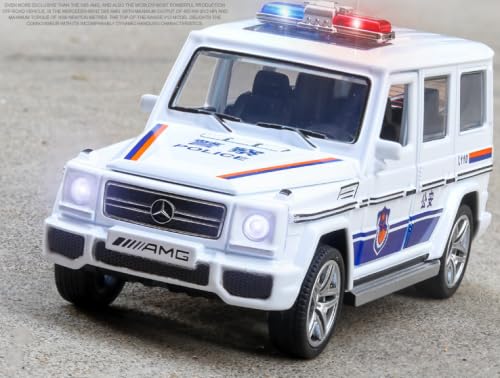 Image of Exclusive Alloy Metal Pull Back Die-cast Car Scale Model with Sound Light Mini Auto Toy for Kids Metal Model Toy Car with Sound and Light(AMG -Police CAR White)