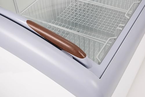 Image of Frigidaire Commercial Chest Freezer for Ice Cream and Frozen Foods, Store Displayer, Glass Top Storage Case, 9 Cu. Ft. Bin, Rolling Caster Wheels, Adjustable Temperature, Energy Efficient Cooling