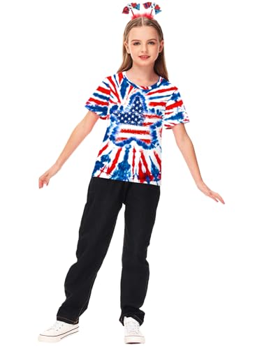 Image of Deerose Kids Striped Shirts Short Sleeve Boy Girls July 4th Patriotic Tee Top 3-14 Years