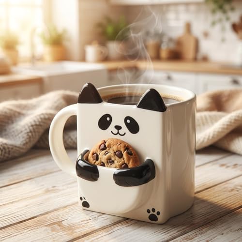 Image of Ceramic Panda Coffee, Tea Mug with 3D Cookie Biscuit Tea Bag Holder | Cute Panda Cup with Snack Holder | Tea Mug Gift |240ml | Microwave & Dishwasher Safe -Gift for Panda Lovers, Kids, Teens & Adults