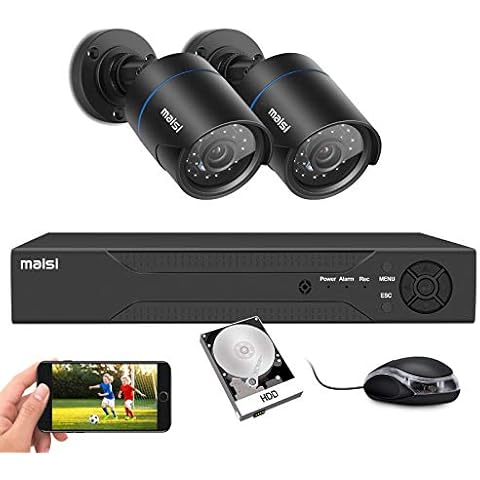 maisi 4 Channel Smart DVR CCTV Camera System w/500GB Hard Drive, 2x 2MP Weatherproof Outdoor Security Bullet Camera, Night Vision, Remote Access, Motion Detection Cover