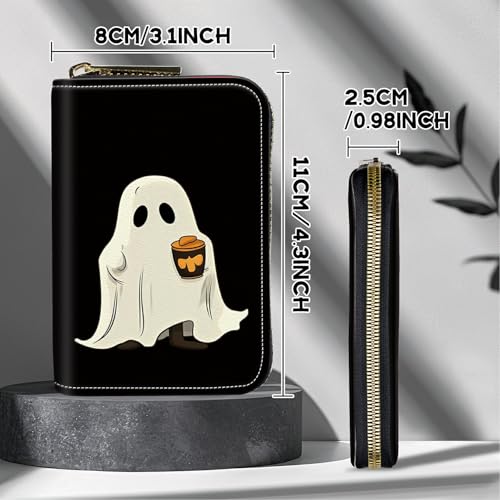 Image of Cute Credit Card Holder with Zipper, Coffee Ghosts RFID-Blocking Card Case Small Wallet for Women Men, Multi-slot Card Organizer Case Travel Accordion Wallet