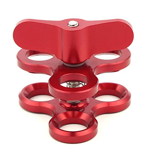 CS PRIORITY Pince à triple boule à 3 trous pour bras sous-marin - Pince papillon compatible avec Hero 13 - Accessoires de photographie sous-marine (rouge)