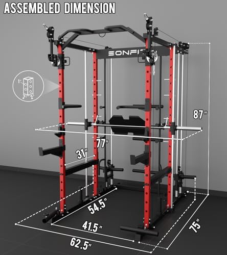 Image of Eonfit E5 Smith Machine with Leg Press for Home Gym | Functional Trainer Power Rack Power Cage With Pivot Arms Lat Cable Crossover Pulley System All In One For Garage Apartment