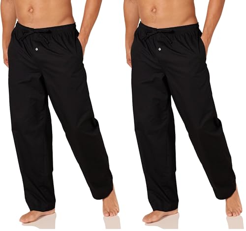 Image of Amazon Essentials Men's Straight-Fit Woven Pajama Pant with Pockets, Black, X-Small (Pack of 2)