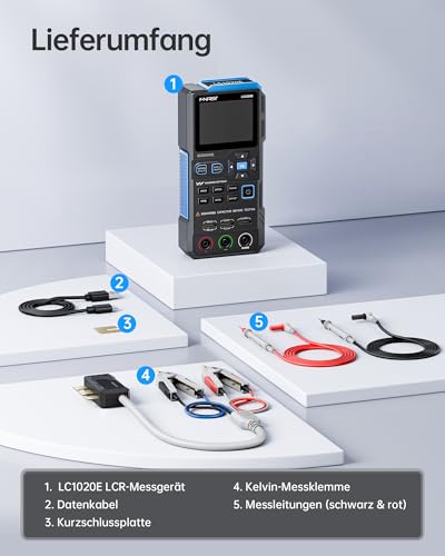 FNIRSI LC1020E 100kHz LCR-Meter, 19999 Counts Widerstands-Induktivitäts-Kondensatortester, Auto Bauteilerkennung, Misst ESR/Q/D/θ/X, Doppelparameteranzeige, Sortierung & offen/Kurzschlusskalibrierung