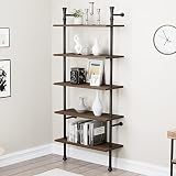 Realyoo Wall Mounted Bookshelf, 5 Tier Industrial Open Vintage Bookcase, Rustic Wood and Metal Book