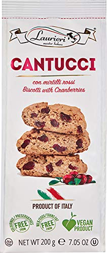 Cantucci Biscotti Cookies 27 Count - Authentic Italian Biscotti With Cranberries, Kosher Certified - Laurieri Master Bakers, Gourmet Gift, Free From Colorings, Preservatives Milk, Eggs Trans Fat, - 200 Gram, Product of Italy