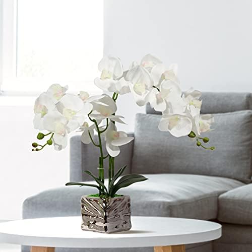 Artificial Orchid White Orchid Plant Artificial Flowers Real Touch Fake Orchid Fake Bonsai With Silver Ceramic Vase Artificial Potted Plant For Home Bedroom Kitchen Bathroom Table Decoration