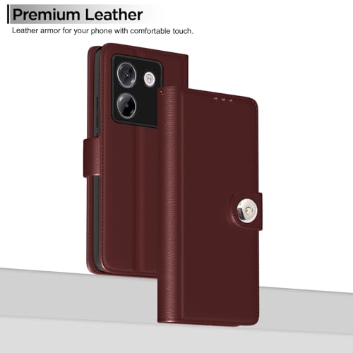 Image of Pikkme Flip Cover Leather Finish | Inside TPU with Card Pockets | Wallet Stand and Shock Proof | Complete Protection Button Flip Case for Poco M7 Pro 5G(Brown)