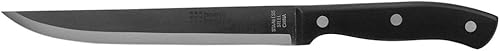 Home Basics Cuchillo de talla de acero inoxidable negro de 8 pulgadas con mango de baquelita contorneado