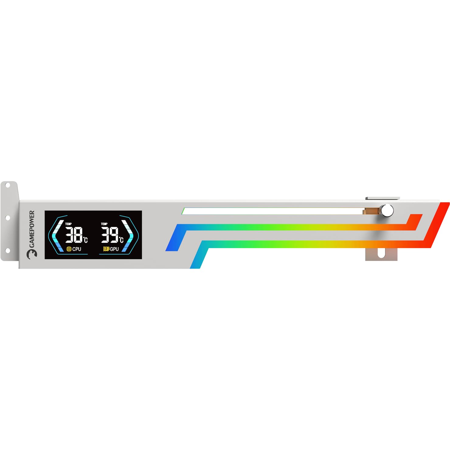 GAMEPOWER Heatsync ARGB LCD uchwyt na kartę graficzną, biały, uchwyt GPU z wyświetlaczem temperatury CPU/GPU w czasie rzeczywistym, wyświetlacz 2,64", 5 V, 3-pinowa synchronizacja ARGB, metalowa