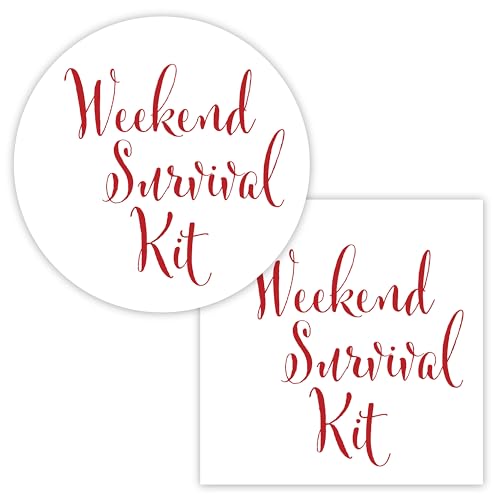 Weekend Survival Kit Favor Stickers, Hangover Kit Favor Stickers, Wedding Party Weekend Favor Bag Stickers (#540-WH)