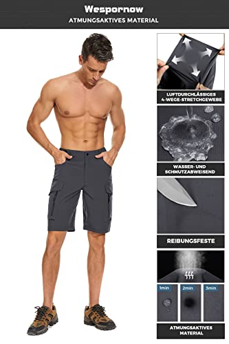 Foto von Wespornow Herren Shorts mit 7 Taschen Schnelltrocknend Wanderhose Kurz Cargo Bermuda Chino Kurze Hosen Stretch Outdoor Trekking Wandern MTB Sommer Männer Hose Wandershorts Leichte(DKGrau, L)