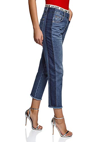 oodji Ultra Femme Jean Mom Fit Taille Haute, Bleu, 30W
