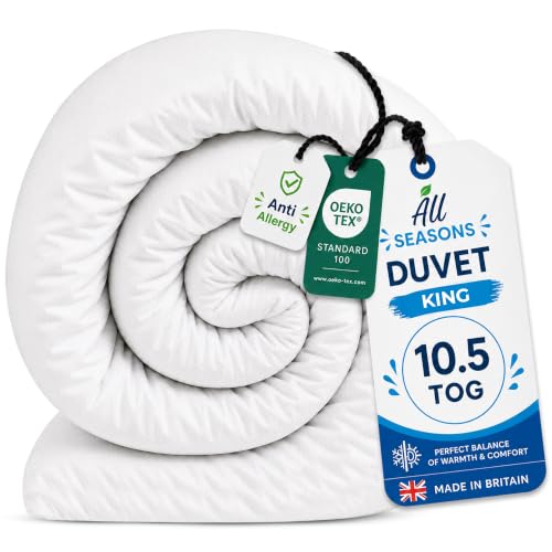 Rohi Anti Allergy King Size Duvet 10.5 Tog All Season Duvets Soft & Breathable Luxurious Hollowfibre Quilt with Corvin Cover Midweight Comforter King Bed Duvet (All Season)