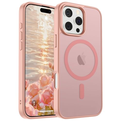 Image of SUPFINE Magnetic for iPhone 16 Pro Max Case (Compatible with MagSafe) (Military Grade Drop Protection) Slim Translucent Matte Shockproof with Anti-Fingerprint Phone Case,Pink