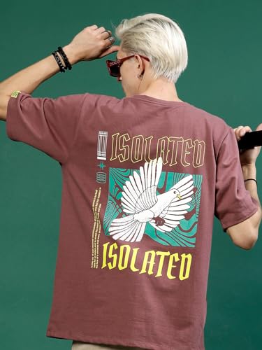 Image of Rigo Back Printed Half Sleeves Round Neck Oversized T-Shirt for Men | Drop Shoulder T-Shirt for Men | Loose Baggy Fit T-Shirt for Men