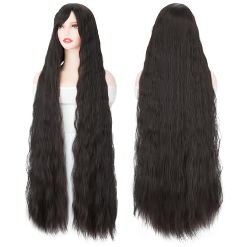 Image of Rose bud Long Wavy Curly Wig with Fringe Brown Wigs for Women Cosplay Costume Synthetic 39 inch Lolita Wig With Bangs