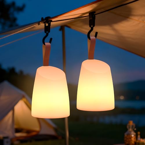 MALUX Lot de 2 lampes de table LED portables pour l'extérieur, lampes de camping rechargeables avec télécommande, 7 RVB et blanc chaud, IP44, suspensions pour terrasse, jardin, camping