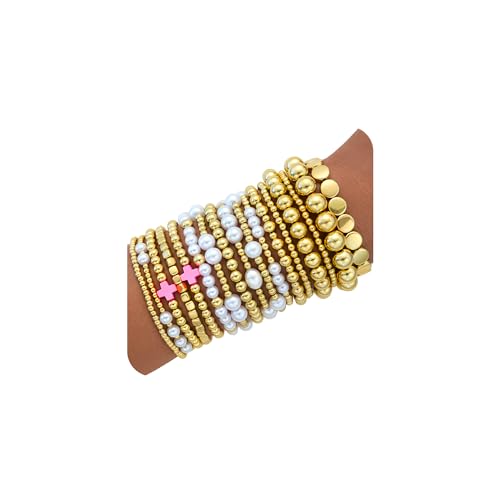 17 PCS Gold Bracelets for Women, Dainty Bracelets Set for Women Trendy, Gold Stackable Cuban Link Paperclip Chain Bracelet Pack Jewelry Gifts for Women