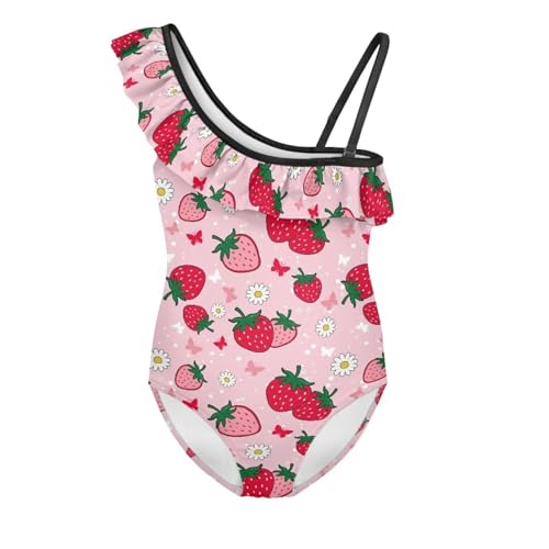 Girls Swimsuit One Piece Ruffle Swimsuit Bathing Suit Non-Slip Straps Swimwear for Kids in 3t to 14 Years