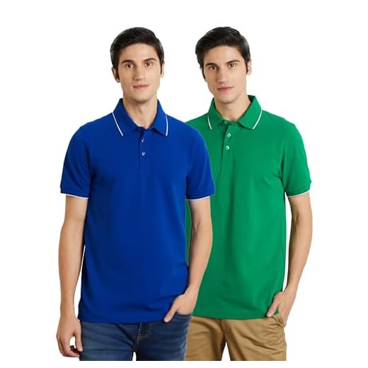 Symbol Premium Men's Solid Cotton Stretch Polo Shirt (Regular Fit) | Green + Blue (Pack of 2)_M