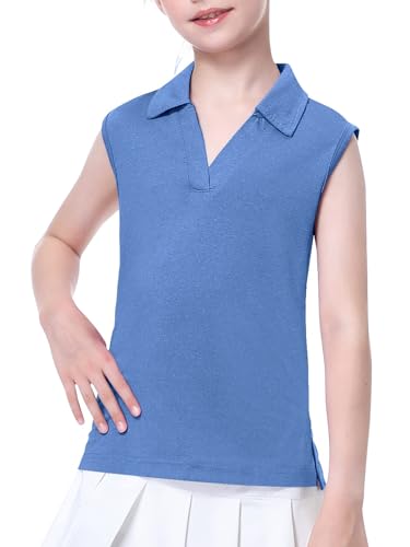 Image of EXARUS Girls Golf Polo Tennis Shirts Sleeveless Kids V-Neck Tank Tops