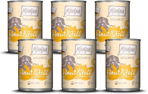 MjAMjAM - Comida húmeda Premium para Perros - Wellness - Piel y Pelo - Pollo, Pack de 6 (6x400g), sin Cereales