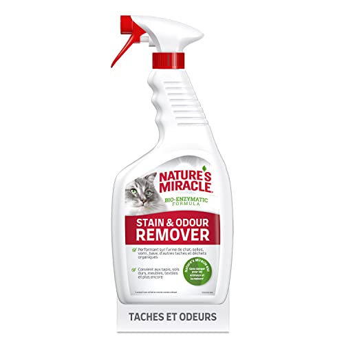 Nature’s Miracle Stain & Odour Remover - Spray Eliminateur pour taches et odeurs organiques des chats - urine, excréments, vomis – Action Bio-Enzymatique...