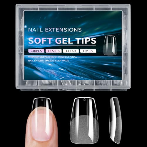 Juego de 240 extensiones de gel transparentes de cobertura completa para manicura con caja de uñas postizas