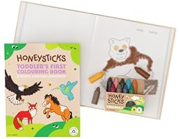 Honeysticks 100% Pure Beeswax Crayons Natural, Non Toxic, Safe for Toddlers, Kids and Children, Handmade in New Zealand, for 1 Year Plus (12 Pack with Book) Best Gift