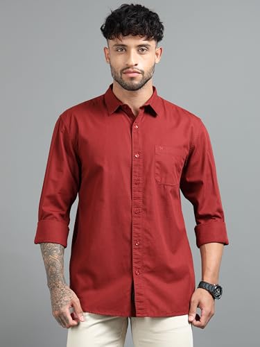Image of Men Slim Fit Solid Spread Collar Casual Shirt