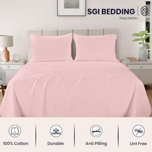 Image of SGI bedding 100% Egyptian Cotton Sheets Queen Size - 600 Thread Count Sheets Set, Soft, Cooling, 15 inch Deep Pocket, Luxury Hotel Bedding, Breathable, Durable - Blush