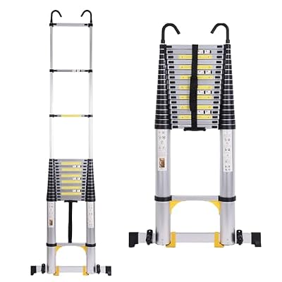 BOWEITI Telescoping Ladder, 26.2FT Aluminum Lightweight Extension Ladder with Non-Slip Feet and 2 Triangle Stabilizers, for RV, Household, Outdoor, 330lbs Capacity (8.0m)