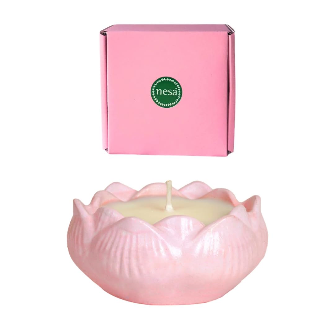 Lotus Concrete Candle - Pink | 100% Soy Wax | Lily and Jasmine Scent | Home Decor & Candle Gifting