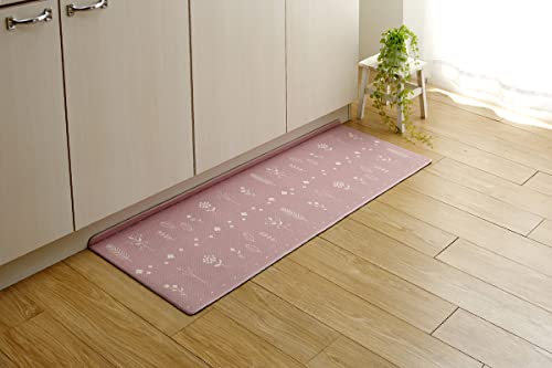 イケヒコ・コーポレーション キッチン マット PVC アイビー ピンク 約45×120cm お手入れ簡単 拭ける 体圧分散 北欧 洗える 薄い #3495269