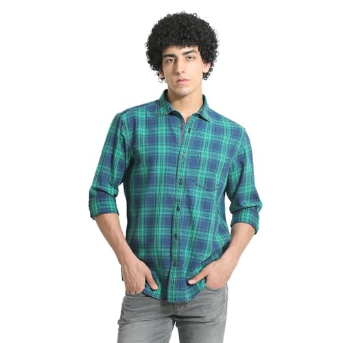 Image of BASICS 100% Cotton Checked Shirt for Men | Slim Fit | Everyday Smart Casual Wear | Full Sleeve