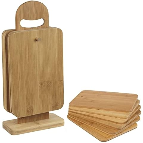 Casa Cuisine® 7 Piece Bamboo Chopping Board Set and Stand. Sustainable Natural Wood Cutting Board 32cm x 15cm x 6cm Cover