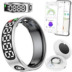 Fileeyn Smart Ring con Display a LED, Cardiofrequenzimetro/SpO2/Sleep/Fitness Tracker, Anelli Smart per Uomini Donne, Impermeabile IP68, APP Compatibile con iOS/Android, Misura 8, Argento