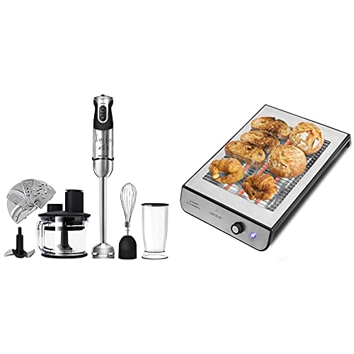 Cecotec Batidora de Mano Powerful Titanium 1000 Pro. 1000 W Potencia, 21 Niveles y Turbo + Tostador Plano Horizontal Turbo Easy Toast Inox. 3 Resistencias de Cuarzo, 6 Niveles de Potencia