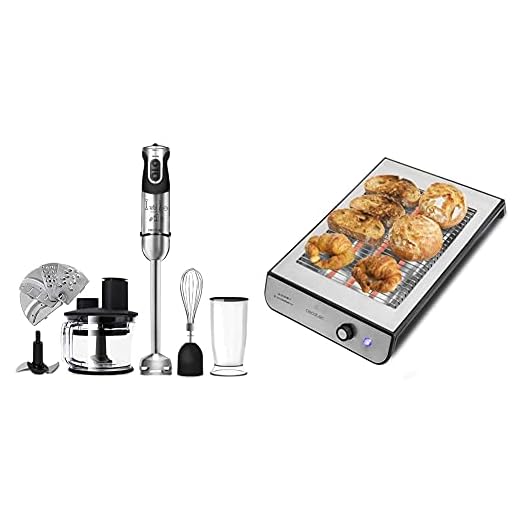 Cecotec Batidora de Mano Powerful Titanium 1000 Pro. 1000 W Potencia, 21 Niveles y Turbo + Tostador Plano Horizontal Turbo Easy Toast Inox. 3 Resistencias de Cuarzo, 6 Niveles de Potencia