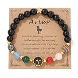 Chakra Zodiac Bracelets for Women Men Her Luck 12 Constellations Inspiration Healing Crystal Stone Beads Bracelet Birthday Zodiac Gifts Valentine's Day Horoscope Spiritual Bracelet for Men-Aries