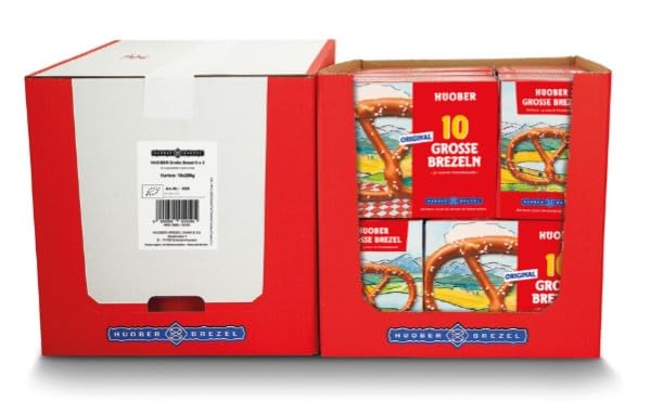 Huober Original Große Brezeln, BIO, 10 Packungen mit je 5 Doppelpacks (100 Brezeln), 2 kg