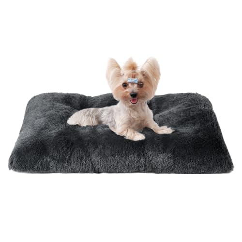 EHEYCIGA Fluffy Dog Crate Bed for Small Dogs, Plush Crate Pad, Dark Grey