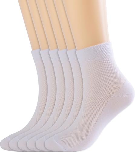 Women's Ankle Mesh Socks, 6-Pack White/Black/Skin/Gray Summer Thin Breathable Crew Socks, 5-8, 9-11