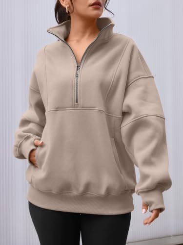 AUTOMET Women's Quarter Zip Oversized Sweatshirt Fleece Mock Neck Pullover - 3