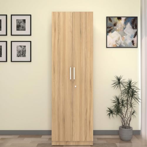 Image of Amazon Brand - Solimo Trelo 2 Door Wardrobe | 6 Shelves | 60L x 46.9W x 183.8H CM | Wood Oak Light Finish | DIY